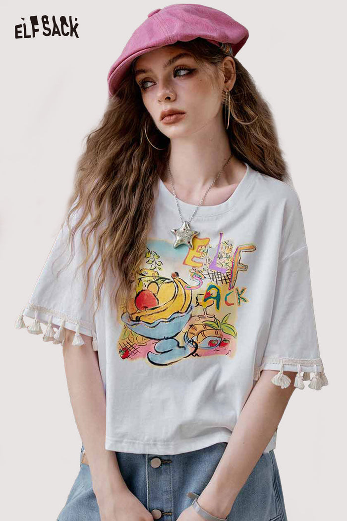 ELFSACK Playful Fruit Print Oversized T-Shirt