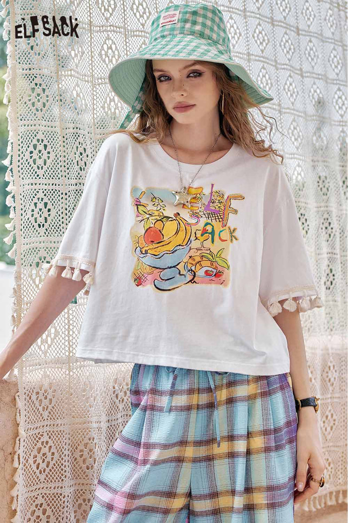 ELFSACK Playful Fruit Print Oversized T-Shirt