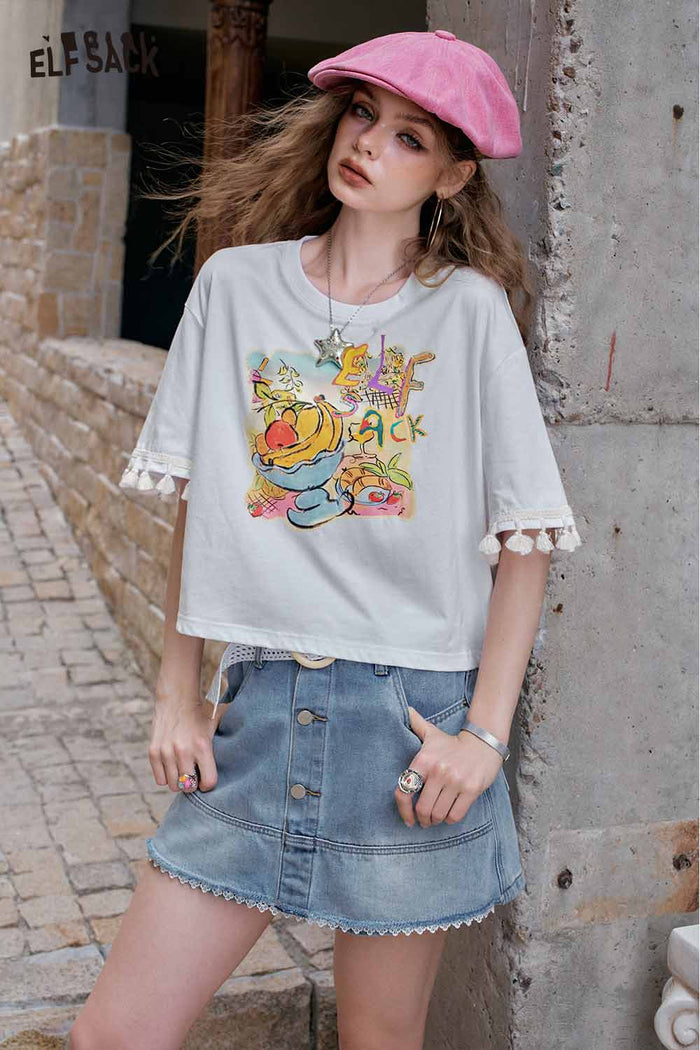 ELFSACK Playful Fruit Print Oversized T-Shirt