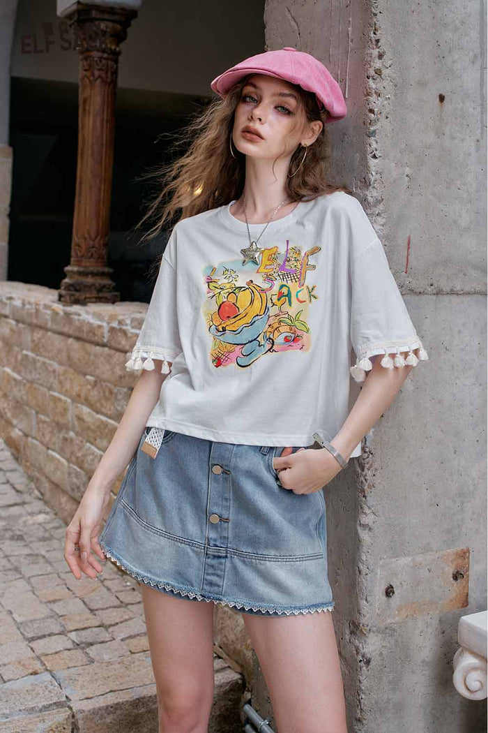 ELFSACK Playful Fruit Print Oversized T-Shirt
