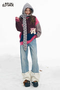 ELFSACK Plush Hem Patchwork Straight Jeans
