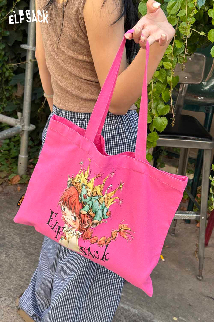 ELFSACK Plush Large Capacity Canvas Tote Design Retro Shoulder Bag