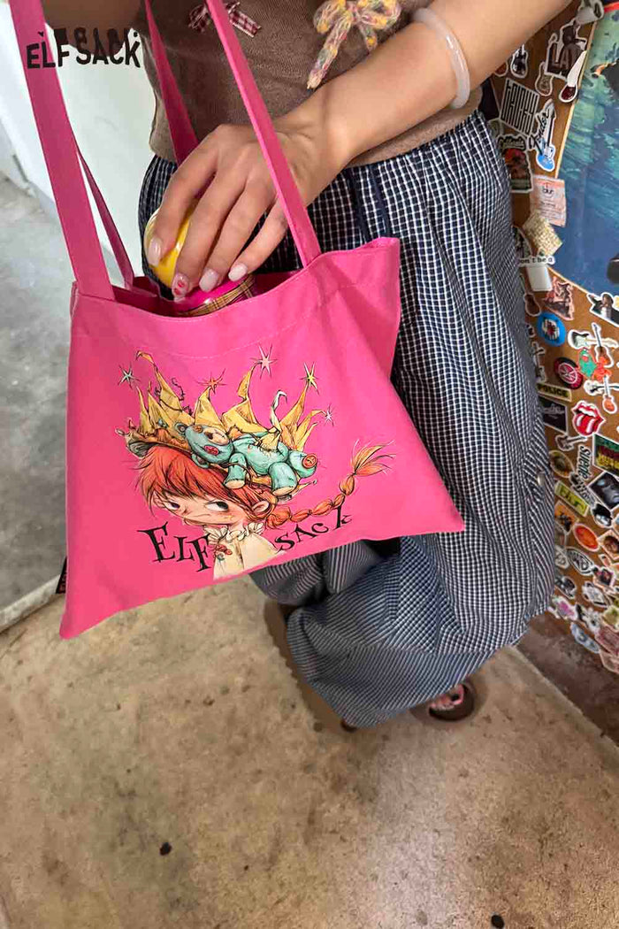 ELFSACK Plush Large Capacity Canvas Tote Design Retro Shoulder Bag