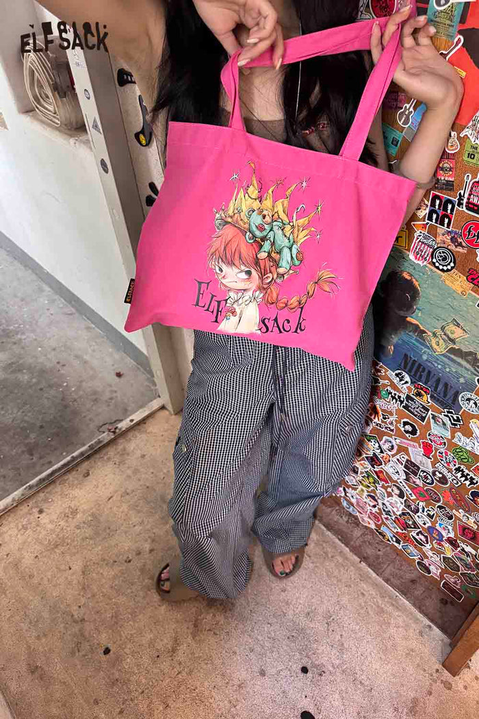 ELFSACK Plush Large Capacity Canvas Tote Design Retro Shoulder Bag
