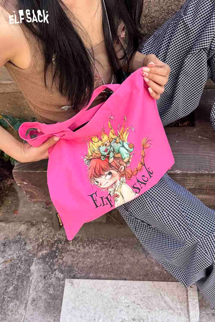 ELFSACK Plush Large Capacity Canvas Tote Design Retro Shoulder Bag