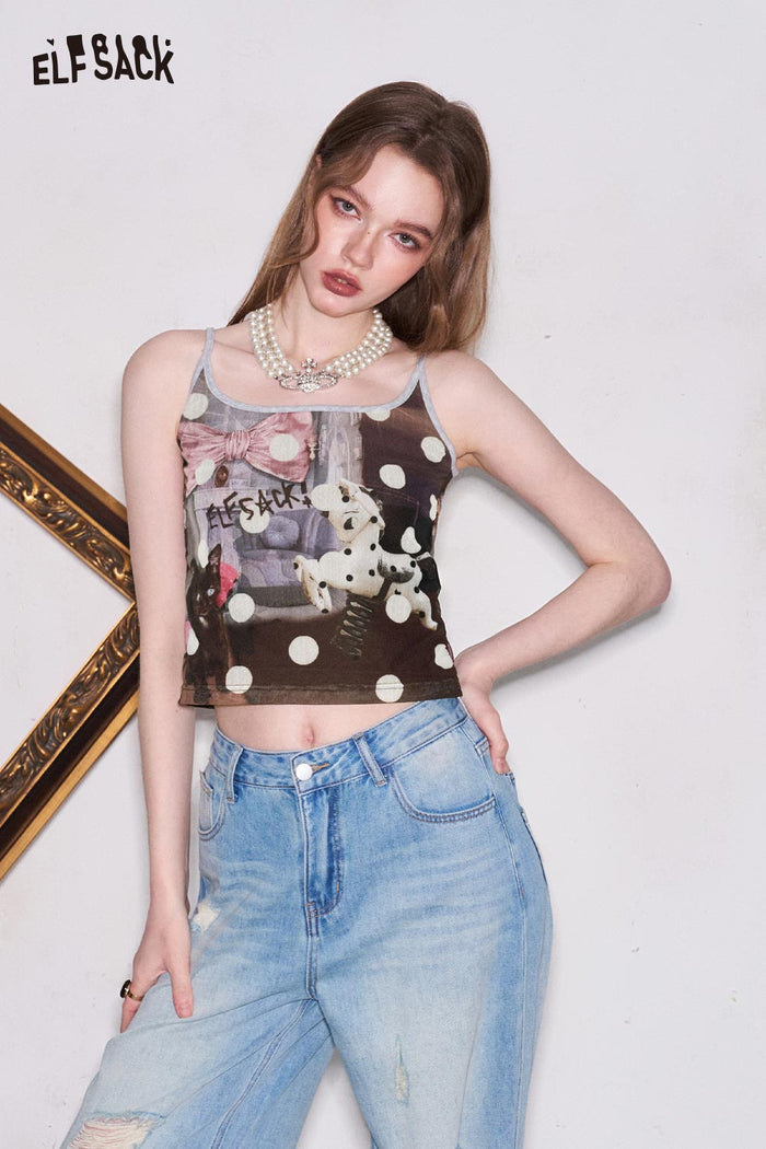 ELFSACK Polka Dot Horse Print Cami Top