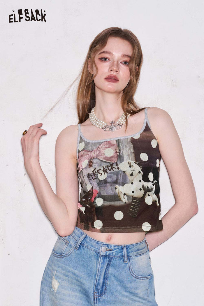 ELFSACK Polka Dot Horse Print Cami Top