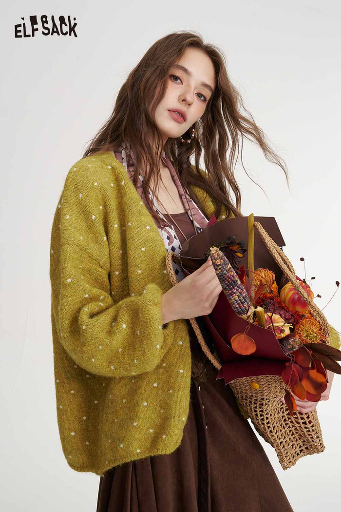 Polka Dot Loose Knit Cardigan