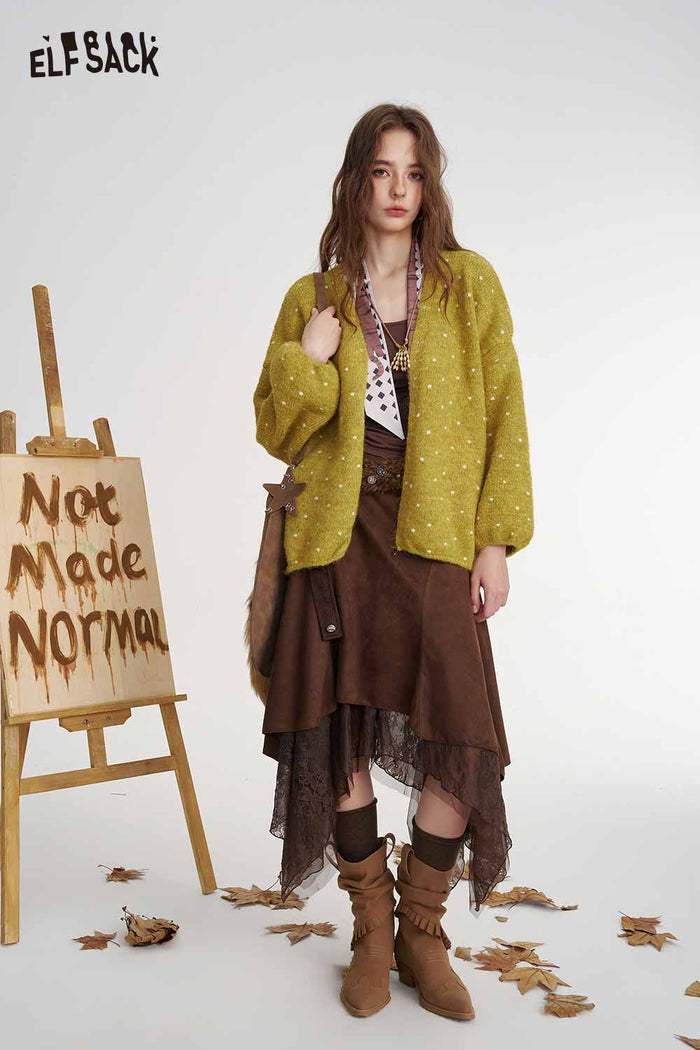 Polka Dot Loose Knit Cardigan