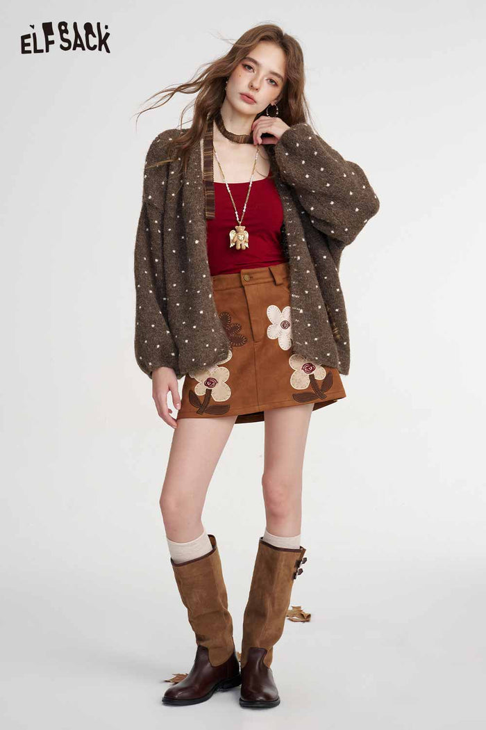 Polka Dot Loose Knit Cardigan