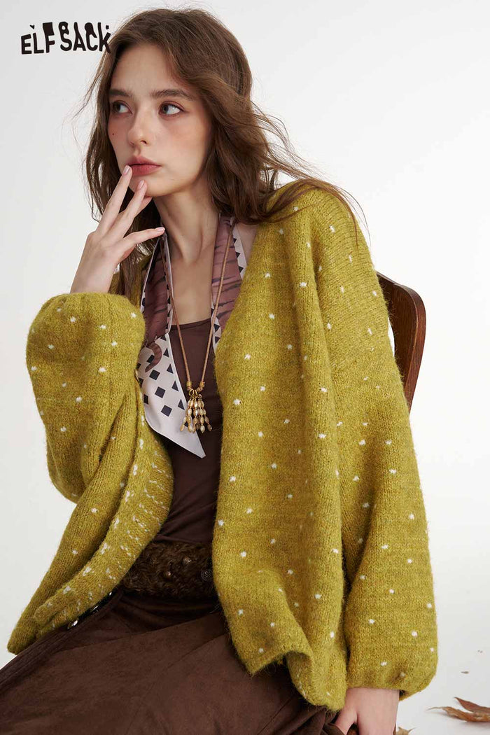 Polka Dot Loose Knit Cardigan