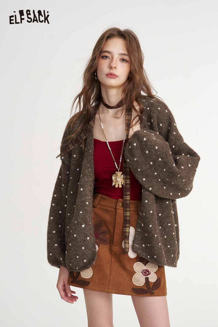 Polka Dot Loose Knit Cardigan