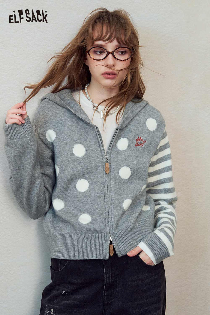 Polka Dot Stripe Zip Hoodie