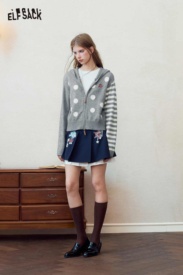 Polka Dot Stripe Zip Hoodie