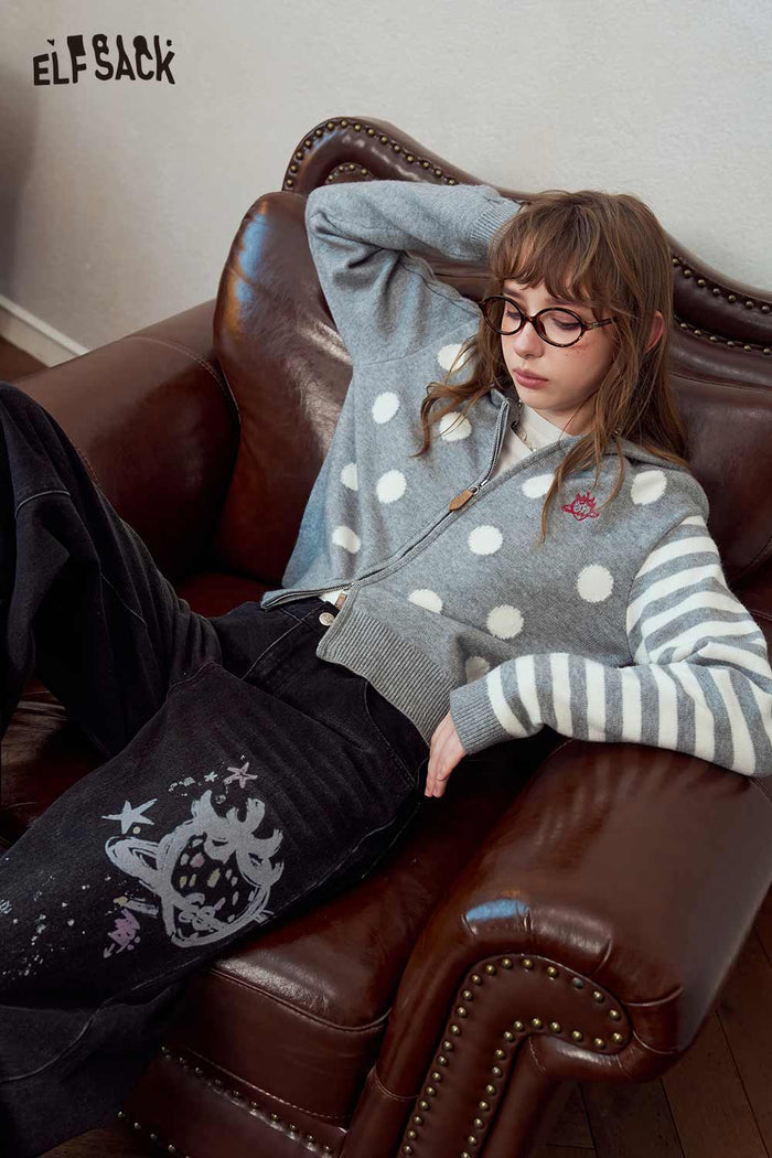 Polka Dot Stripe Zip Hoodie