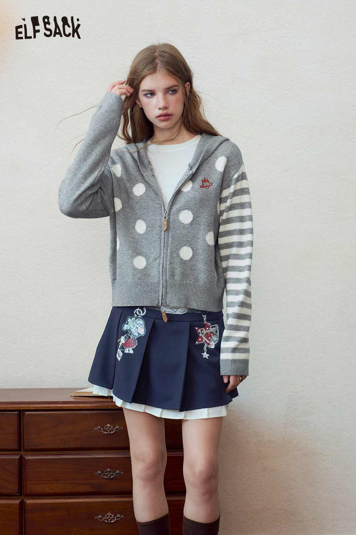 Polka Dot Stripe Zip Hoodie