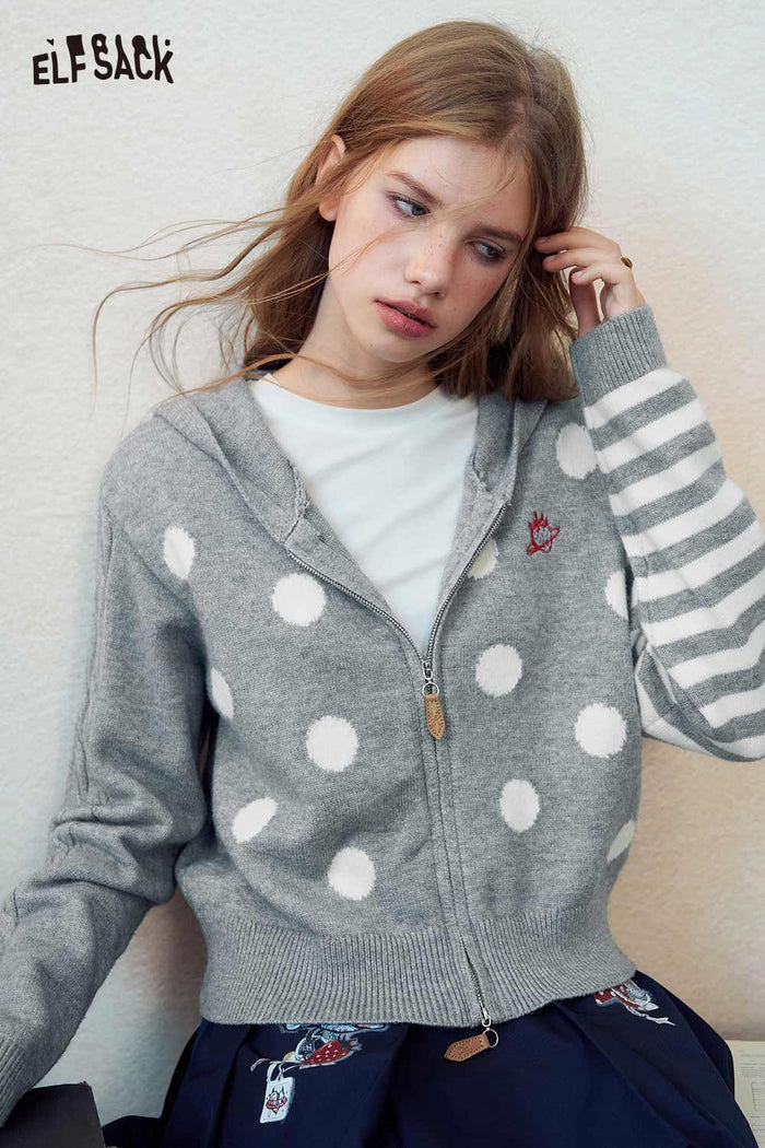 Polka Dot Stripe Zip Hoodie