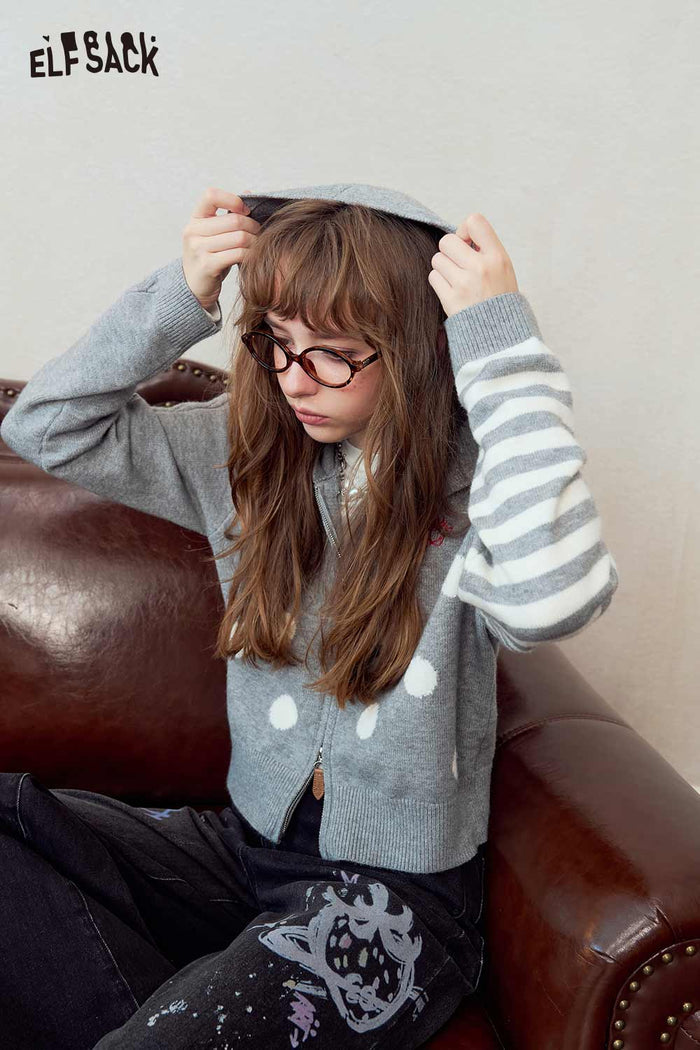 Polka Dot Stripe Zip Hoodie