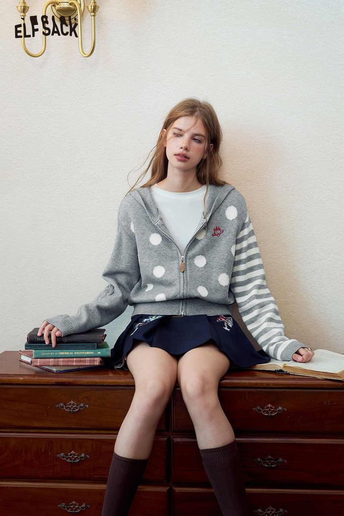 Polka Dot Stripe Zip Hoodie