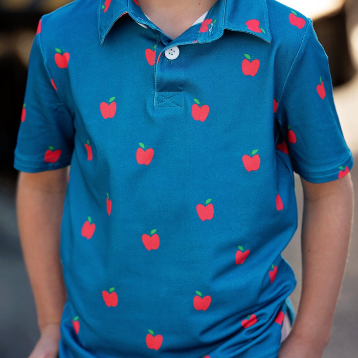 Polo - Red Apples on Navy - Sugar Bee Clothing
