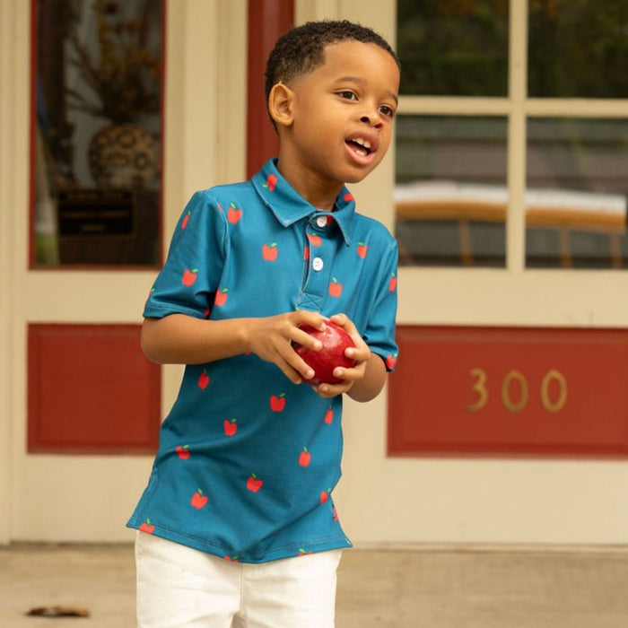 Polo - Red Apples on Navy - Sugar Bee Clothing