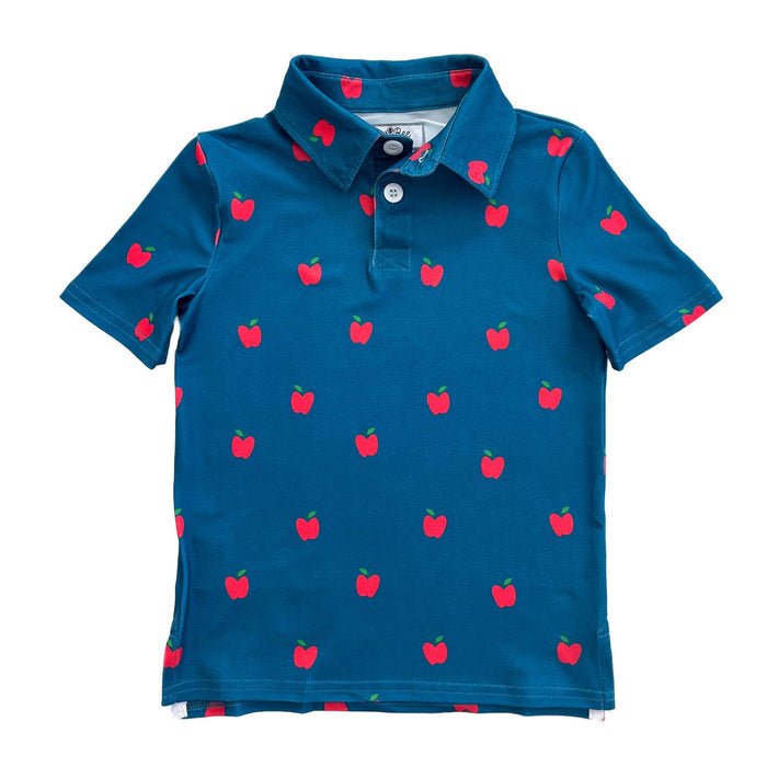 Polo - Red Apples on Navy - Sugar Bee Clothing