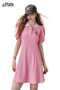 ELFSACK Polo Collar Boho Print Preppy Style Summer Casual Dress