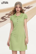 ELFSACK Polo Collar Bubble Sleeve Casual Dress