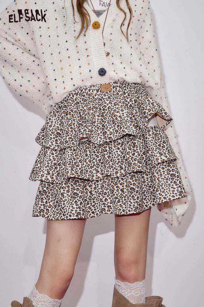 ELFSACK Polyester Blend Animal Print Pleats Asymmetric Hem Tiered Skirt