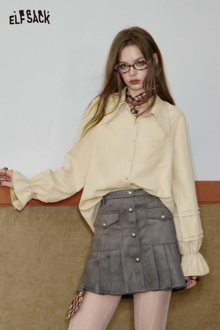 ELFSACK Polyester Blend Structured Sleeve Minimalist Design Peplum Blouse