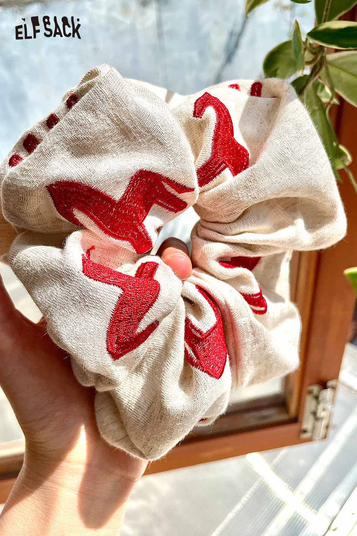 ELFSACK Pony Embroidery Linen Scrunchie