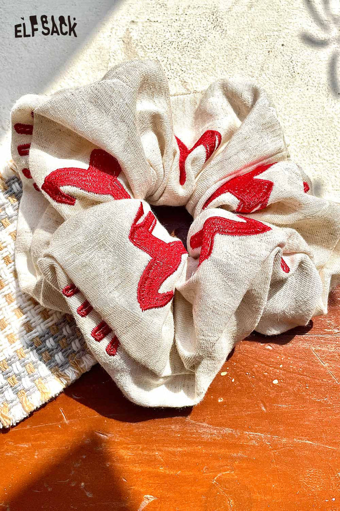 ELFSACK Pony Embroidery Linen Scrunchie