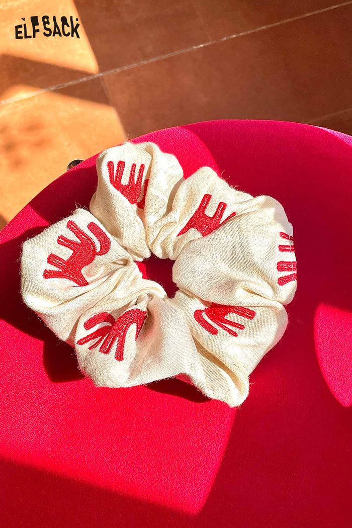 ELFSACK Pony Embroidery Linen Scrunchie
