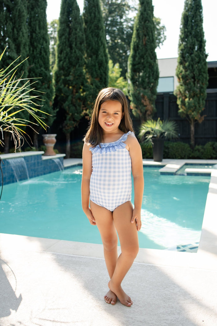 ***PREORDER***Bow Back Swimsuit - Blue Gingham - Sugar Bee Clothing