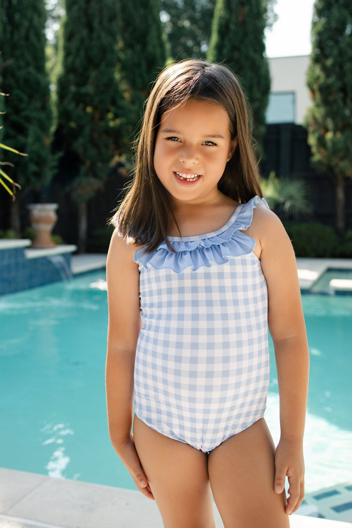 ***PREORDER***Bow Back Swimsuit - Blue Gingham - Sugar Bee Clothing
