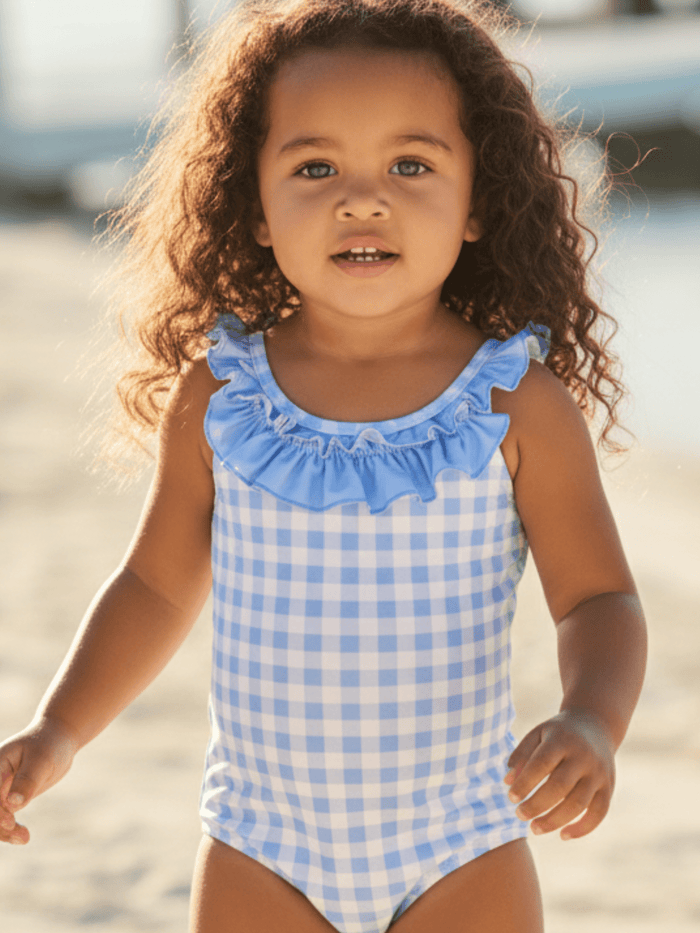 Bow Back Swimsuit - Blue Gingham - Sugar Bee Clothing