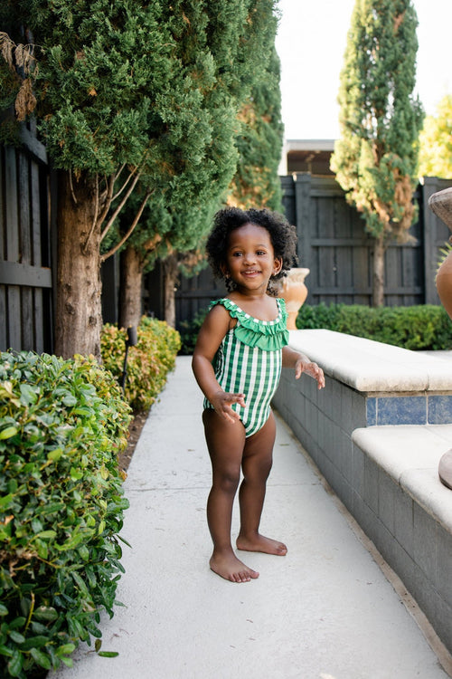 ***PREORDER***Bow Back Swimsuit - Green Gingham - Sugar Bee Clothing
