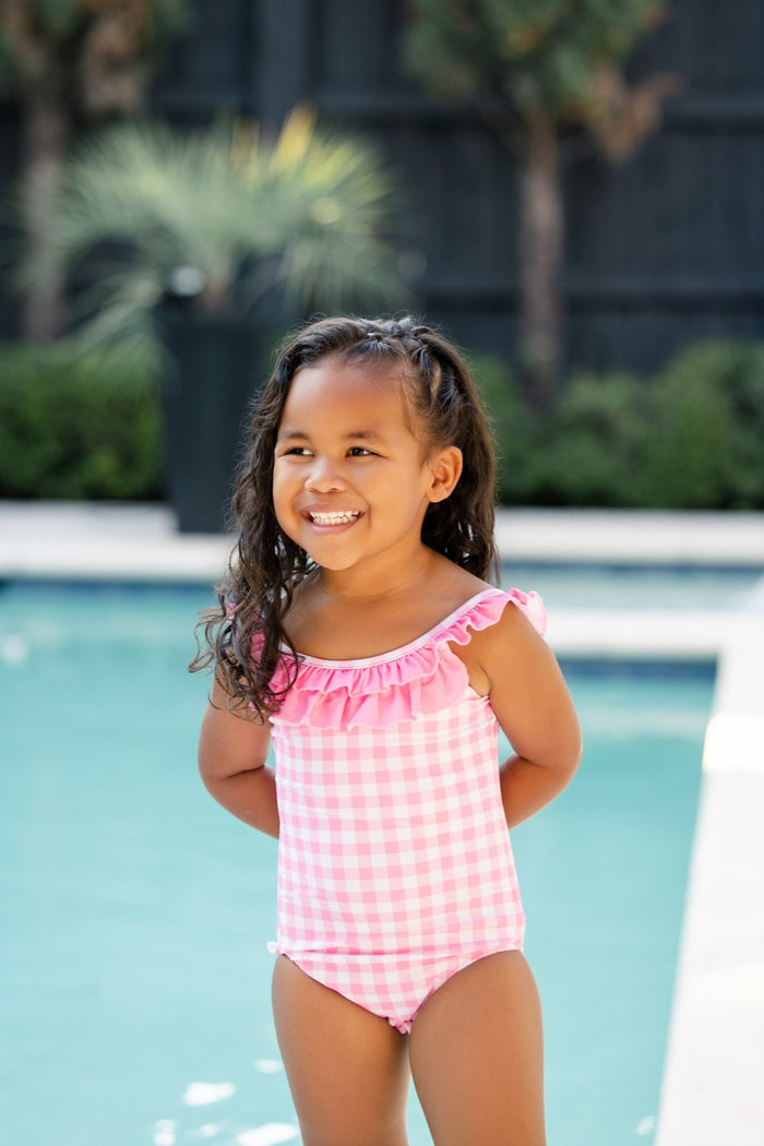 ***PREORDER***Bow Back Swimsuit - Pink Gingham - Sugar Bee Clothing
