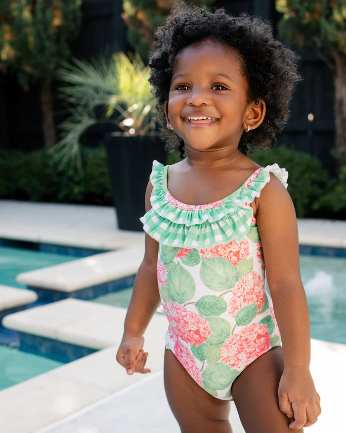 Bow Back Swimsuit - Red Hydrangeas - Sugar Bee Clothing