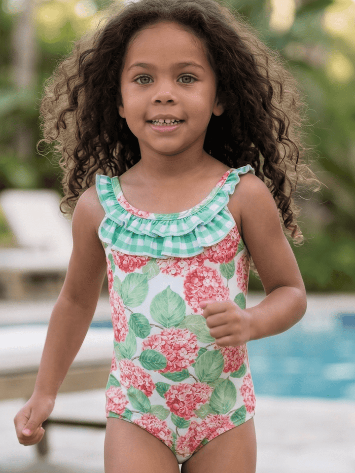 Bow Back Swimsuit - Red Hydrangeas - Sugar Bee Clothing