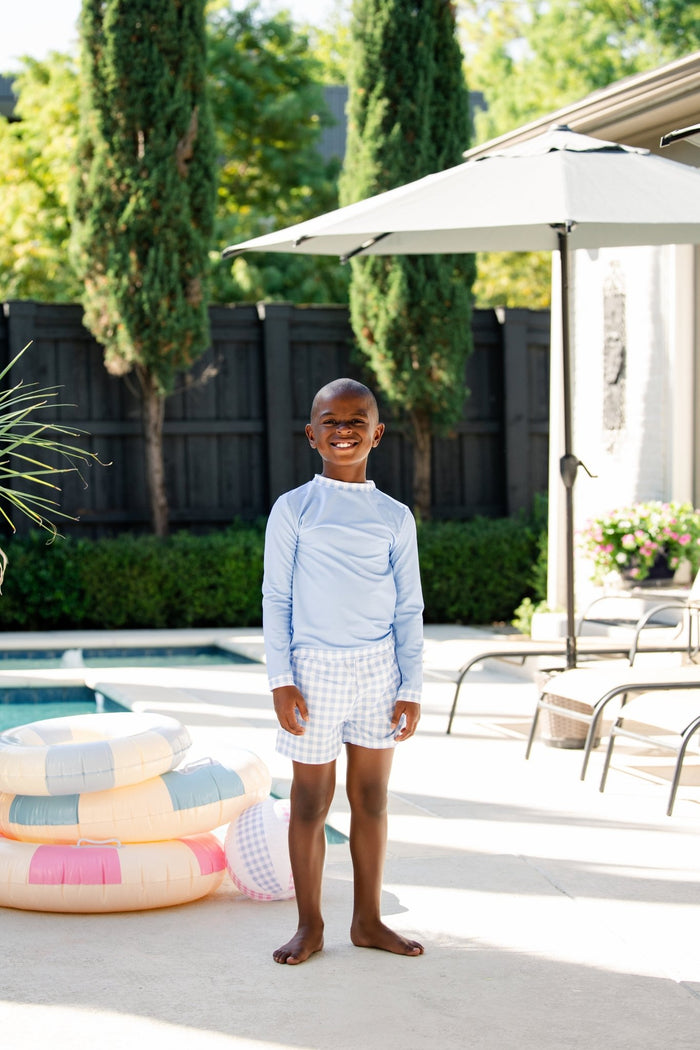 ***PREORDER***Swim Shorts - Blue Gingham - Sugar Bee Clothing