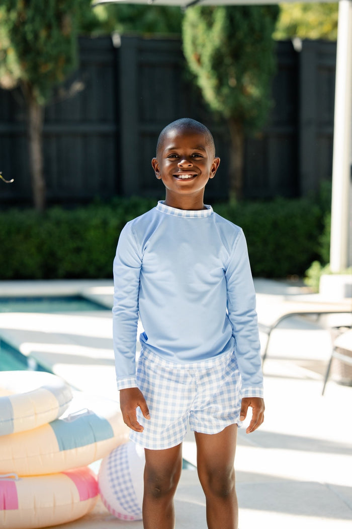 ***PREORDER***Swim Shorts - Blue Gingham - Sugar Bee Clothing