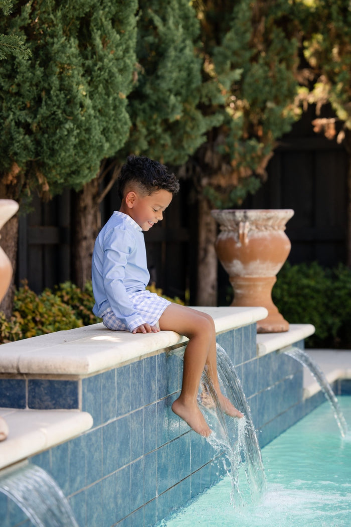 ***PREORDER***Swim Shorts - Blue Gingham - Sugar Bee Clothing