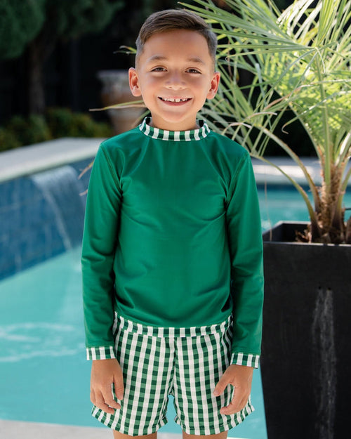 ***PREORDER***Swim Shorts - Green Gingham - Sugar Bee Clothing