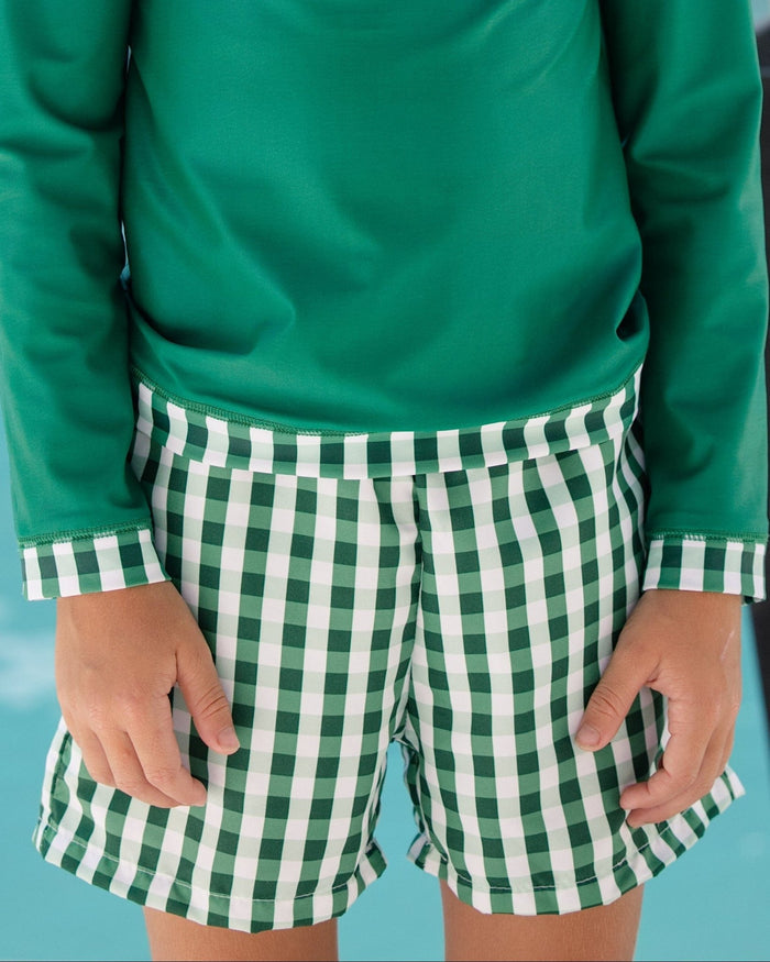 ***PREORDER***Swim Shorts - Green Gingham - Sugar Bee Clothing