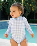 ***PREORDER***Ruffle Bottom Swimsuit - Blue Gingham - Sugar Bee Clothing