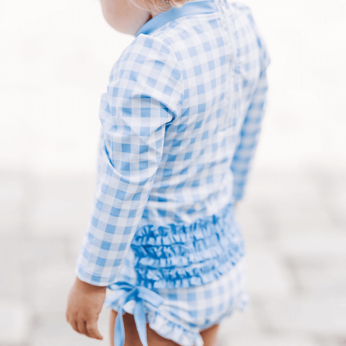 Ruffle Bottom Swimsuit - Blue Gingham - Sugar Bee Clothing