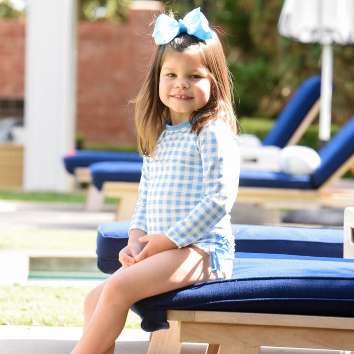Ruffle Bottom Swimsuit - Blue Gingham - Sugar Bee Clothing