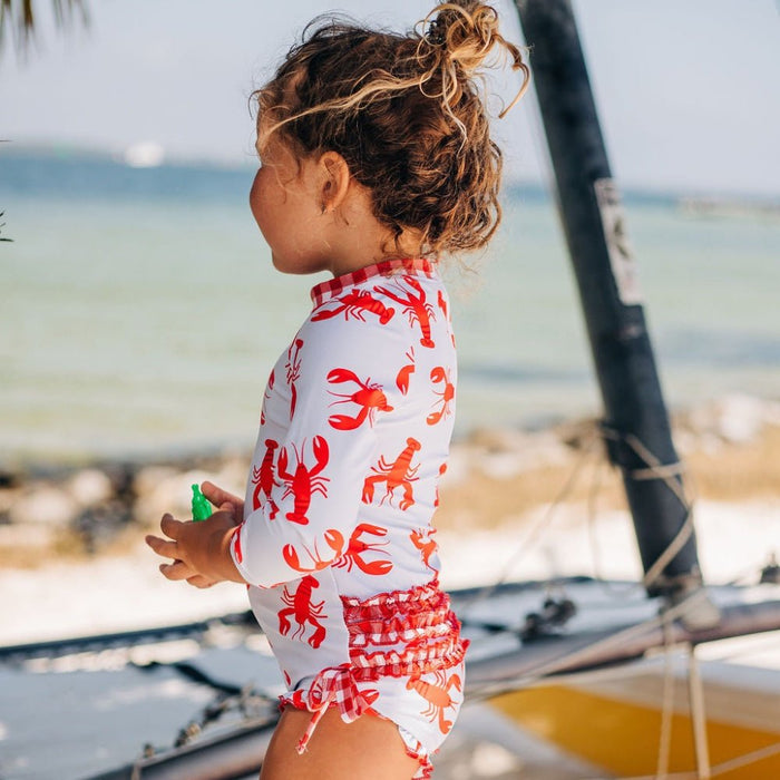 Ruffle Bottom Swimsuit - Crawfish - Sugar Bee Clothing