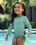 ***PREORDER***Ruffle Bottom Swimsuit - Green Gingham - Sugar Bee Clothing